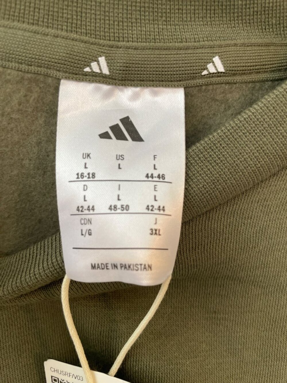 Adidas Olive Sweatshirt Striped Olive Strata White Women's Size L MSRP$55 NWT - Picture 5 of 9